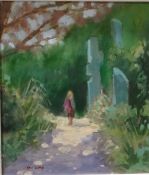 Eric Ward Oil on panel Figure on path, signed lower left, 24cm x 19.5cm  Early 20th century school