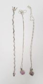 Silver lady's gemstone tennis bracelet and two silver gemstone pendants