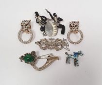 Pair of Butler & Wilson leopard clip-on earrings, a silver-coloured metal and blue enamel poodle