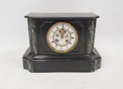 Victorian black slate mantel clock with brocot type visible escapement (no pendulum) (21cm)