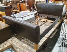 Modern brown faux-leather double bed, 4'6