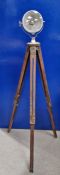 Lucas spotlight on a vintage engineer's / surveyor's tripod