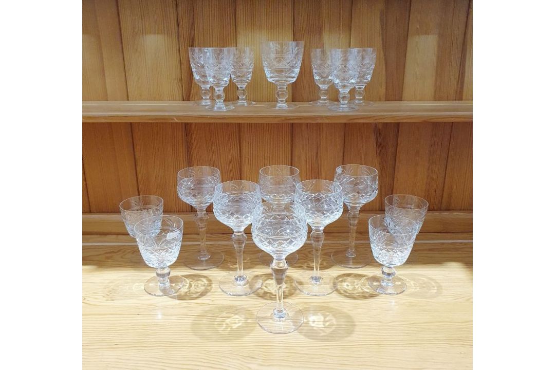 Stuart cut glass part-table service, etched marks, comprising six large wine glasses, five smaller - Image 1 of 2