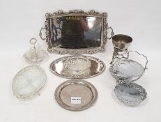 Quantity of cased flatware, some loose, plated trays, souvenir spoons (2 boxes)