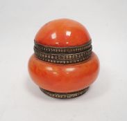 Continental white metal and amber dressing table pot