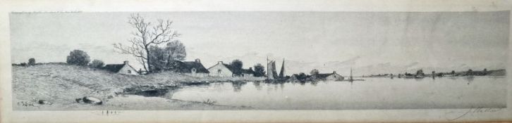 After E J Field  Etching  River scene, 10cm x 46cm