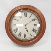 Large circular wall clock, painted metal dial in moulded mahogany case (no pendulum) (82cm)Condition
