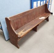 Stained pine church pew, 84cm x 203cm x 45cm