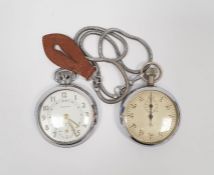 Silver coloured metal stopwatch and an Ingersoll 1950s pocket watch (2)