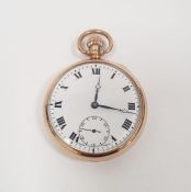 9ct gold open faced pocket watch, Roman numeral dial, subsidiary dial, 81.5g approx.,Condition