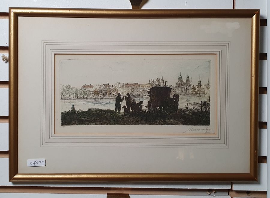 After D Teniers  Engraving  Dancing couple and another engraving  Beate Watercolour gouache  Study - Image 6 of 9