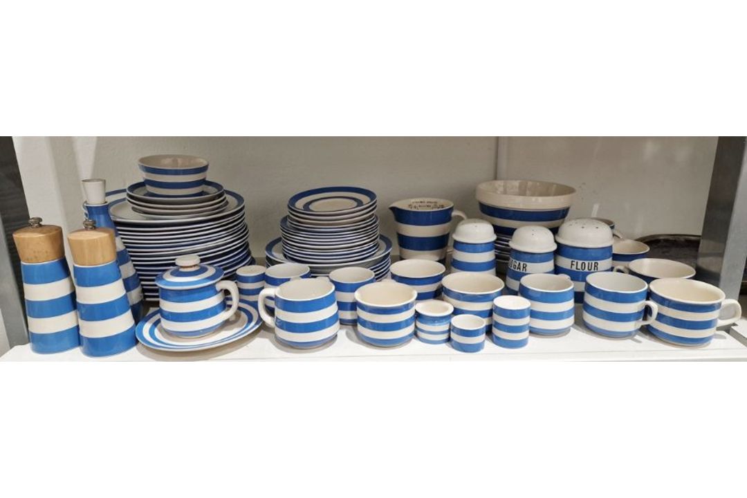 Large quantity of assorted T G Green blue and white banded wares to include salt pot, pepper pot,