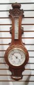 19th century banjo barometer in foliate carved oak case (76cm)