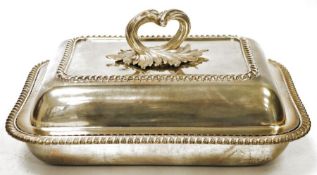 Victorian silver tureen and cover, of rectangular form with gadrooned edging, London 1854, maker's