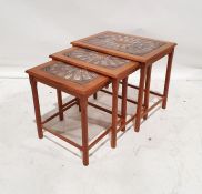 Mid century modern tile topped teak nesting coffee tables marked 'Made in Denmark, by Mobelfabrikken