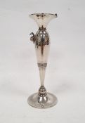 20th century silver trumpet-shaped vase with relief insect to rim and relief snail to body, engraved