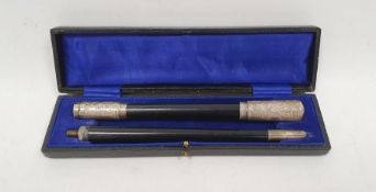 1920's silver-mounted ebonised baton, London 1926, maker Thomas William Daniels, in fitted case,