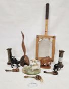 Mid-century carved teak stylised model of a bird on wooden root base (with damage), a Bill