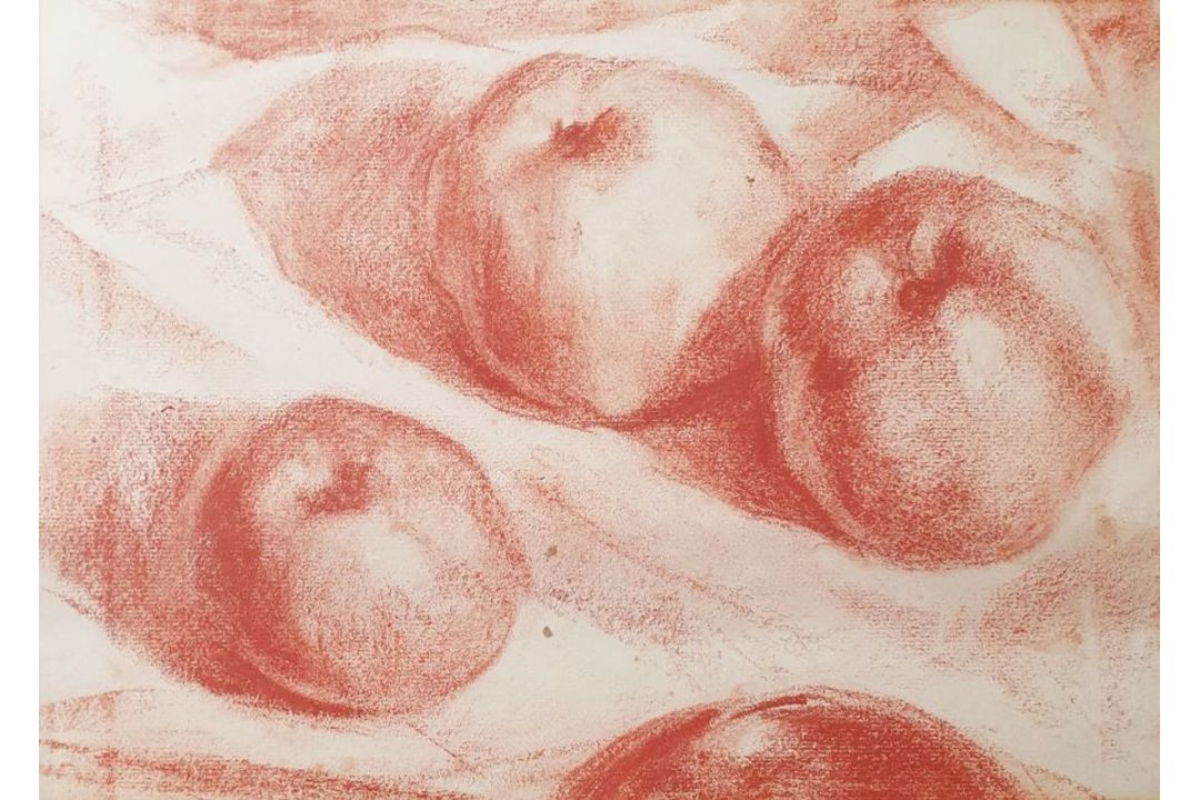 20th century school  Pastel  Still life, study of fruits, unsigned and another portrait study (2) - Image 1 of 4