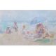 20th century school Watercolour Figures on beach, indistinctly initialled lower left, 14cm x 23cm - Image 1 of 3