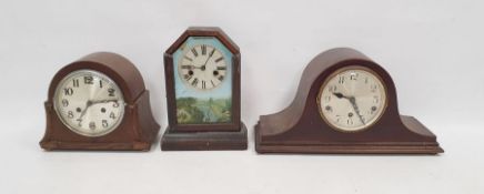 An american 19th century mantel clock by Teutonia Clock Co. with painted glazed door and two further