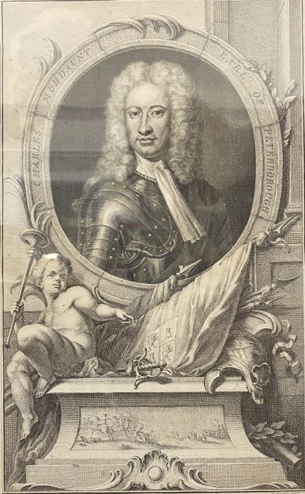 After Godfrey Kneller Engraving  J. Houbraken Charles Mordaunt, Earl of Peterborough, 36cm x 22cm - Image 2 of 2