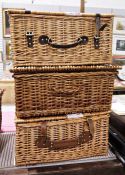 Three wicker picnic hampers (3)