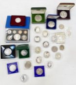 Tin box of mainly silver proof coins (world), small amount of nickel coins