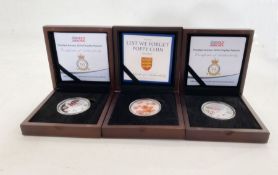 Three silver proof coins to commemorate RAF  (2) and least we forget poppy