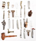 Tobacco and smoking related items to include tampers, a miniature corkscrew marked 'St Jacob's Oil',