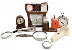 Various rules, Illuminated magnifier, barometer, other magnifying glasses (1 box)
