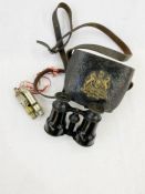 Dumfries and Galloway police inspector binoculars in leather case, 2 whistles, a brochure 'The