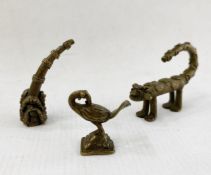 Three Ashanti brass gold weights