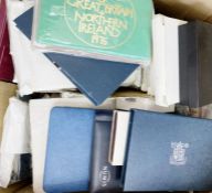 Large box containing proof sets and yearly brilliant uncirculated coins from the 1980's onwards,