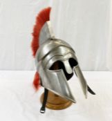 Greek Spartan reproduction helmet and standCondition ReportAppears to be full size (possibly