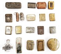 Assorted metal vestas including a brass vesta marked 'I.N.Masters Ltd, Rie Watchmakers Patronized by