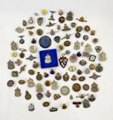 Collection of Silver Air Raid Precaution badges, silver military sweetheart badges and British