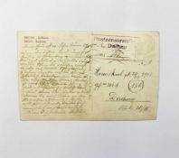 Czech postcard sent to Dachau concentration camp dated 1944, addressed to Karl Horais, Dachau