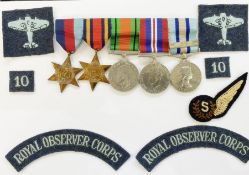 WWII medal group with Royal Observer Corps medal with long service bar, named to 'Chief Observer K.