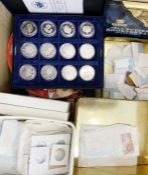 Large box of coins containing from 1980s to early 2000s, silver proof coins