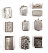 White metal vestas and cases to include Art Nouveau white metal case with embossed decoration of