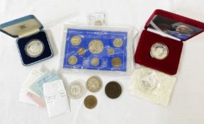 Tin of coins to include: Cartwheel twopence 1797 good fine, 1937 proof sixpence, 1937 proof