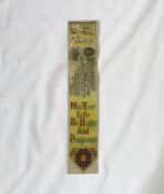 Victorian 'With Best Wishes' bookmark decorated with a sewn five pound note