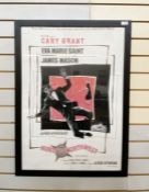 A poster for 'North by Northwest' advertising the hit Alfred Hitchcock film starring Cary Grant,