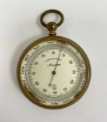 Late 19th century European brass cased compensated pocket barometer, the silvered dial numbered