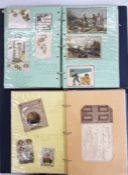 Three albums containing Victorian and Edwardian greeting cards, to include a tradesman's catalogue