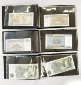 3 x bank collection books of mainly foreign notes and 6 British £1 notes of J. S. Forde