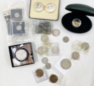 Tin box containing various silver coins, highlights include silver Britannias, Victorian, late