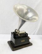 Edison Gem phonograph serial no. G204786, 25.5cm wide approx. with alloy horn, 24.5cm approx. and