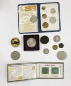 George III 1797 two pence and penny, Victoria Gothic florin 1884, 10 Elizabeth II commemorative